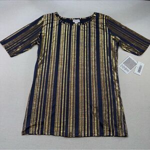 LuLaRoe - Gigi - Gold & Navy Blue Patterned Top - Size Medium - NWT